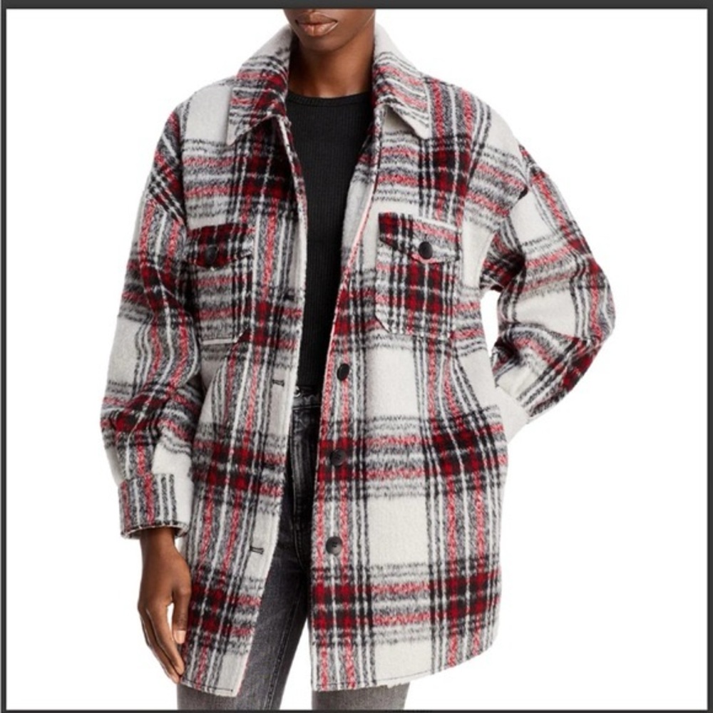 Bagatelle Red and Black Plaid Utility Jacket